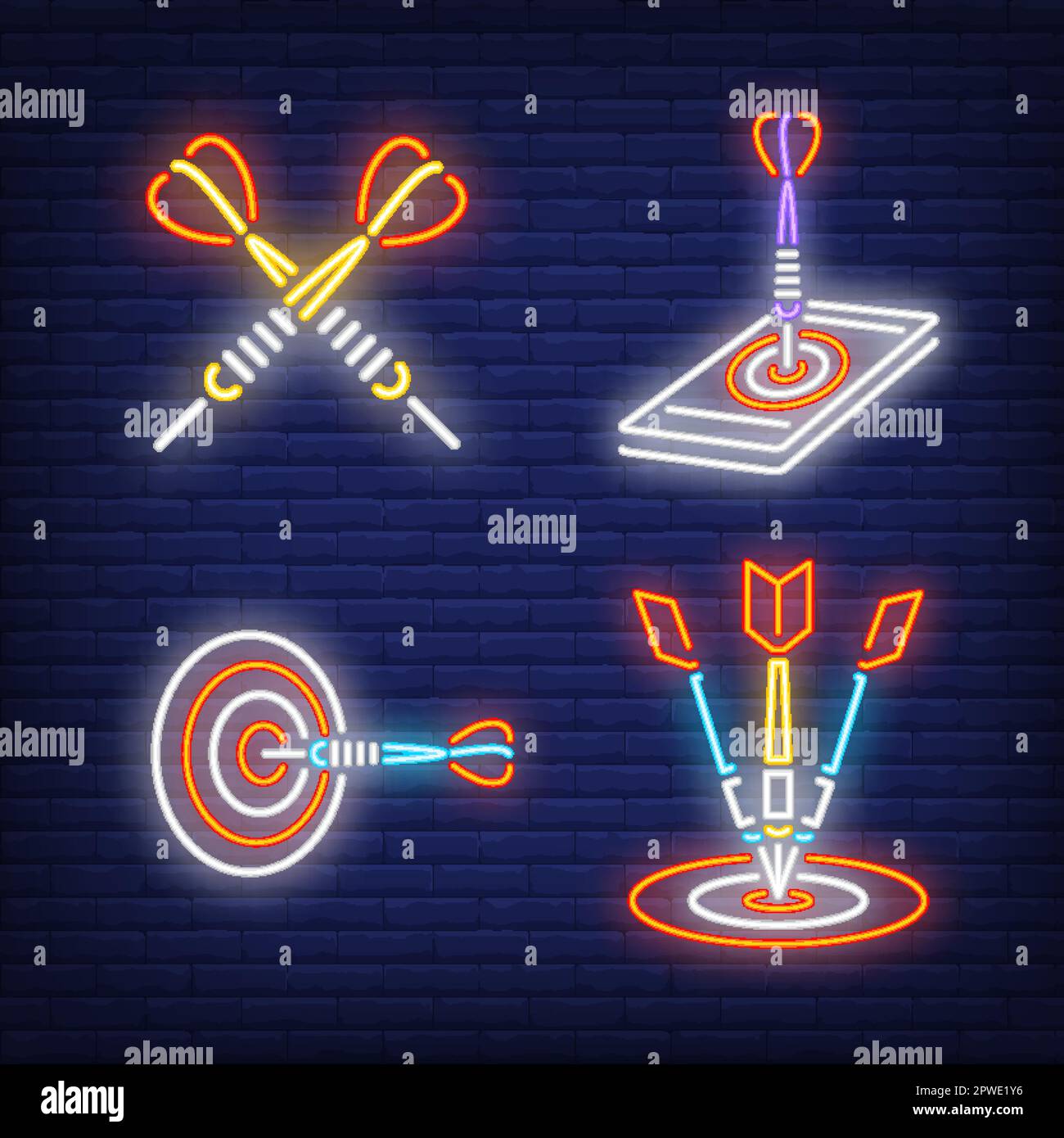 Darts, target, hit, smartphone neon signs set Stock Vector Image & Art