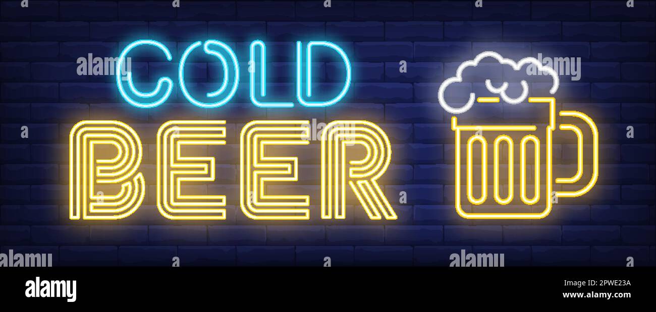 Cold beer neon sign. Beer mug with froth Stock Vector Image & Art - Alamy