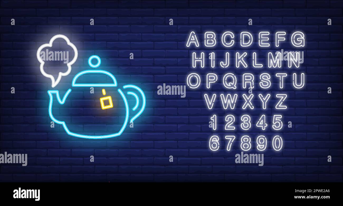 Hot tea pot neon sign Stock Vector