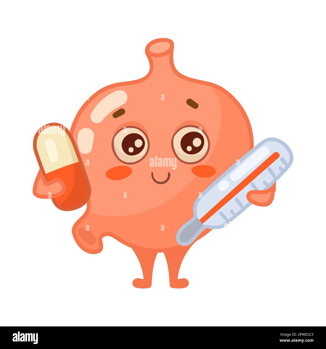 Happy stomach character with medicine cartoon illustration Stock Vector