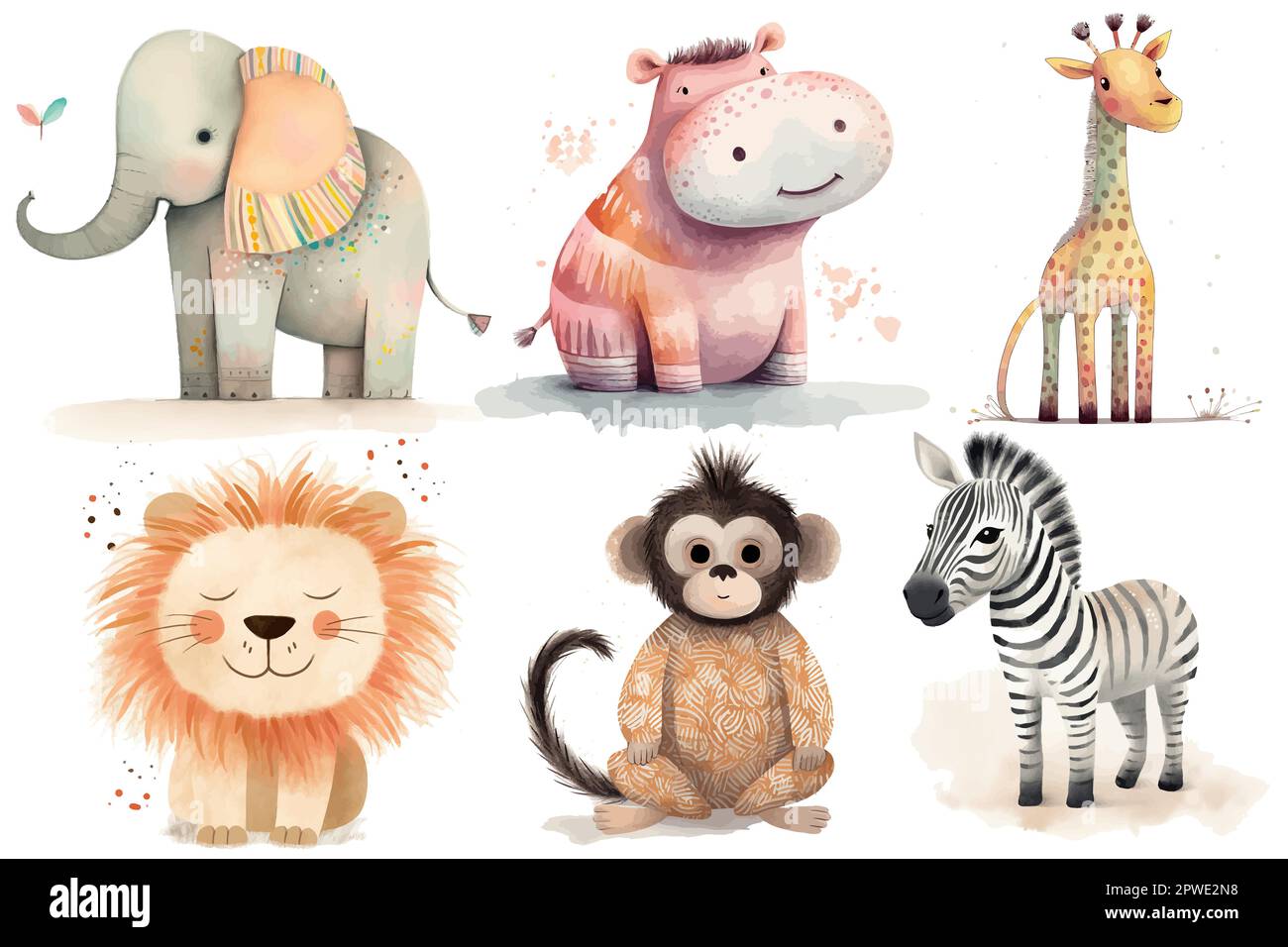 Safari Animal set lion, hippopotamus, elephant, giraffe, zebra, monkey ...