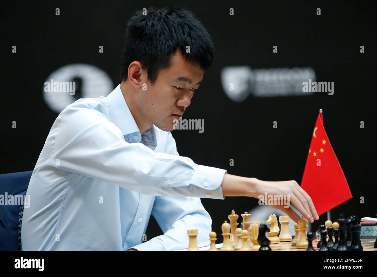 China's Ding Liren plays against Russia's Ian Nepomniachtchi