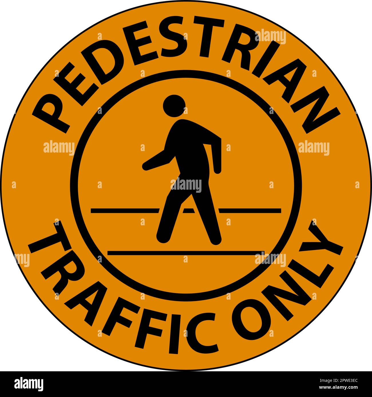 Pedestrian Traffic Only Floor Sign On White Background Stock Vector