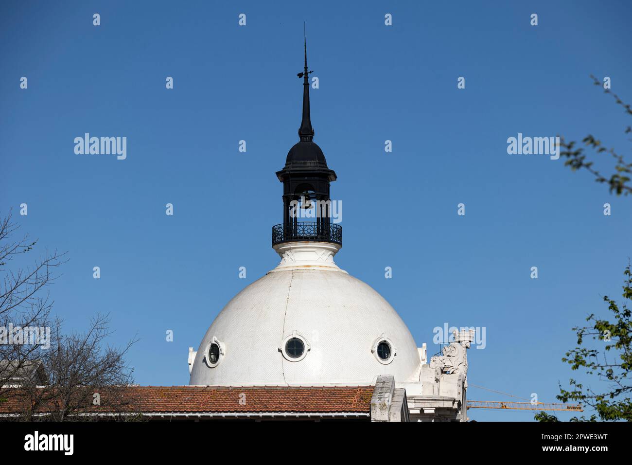 black and white dome on top of time out market, Lisbon, Portugal Stock Photo