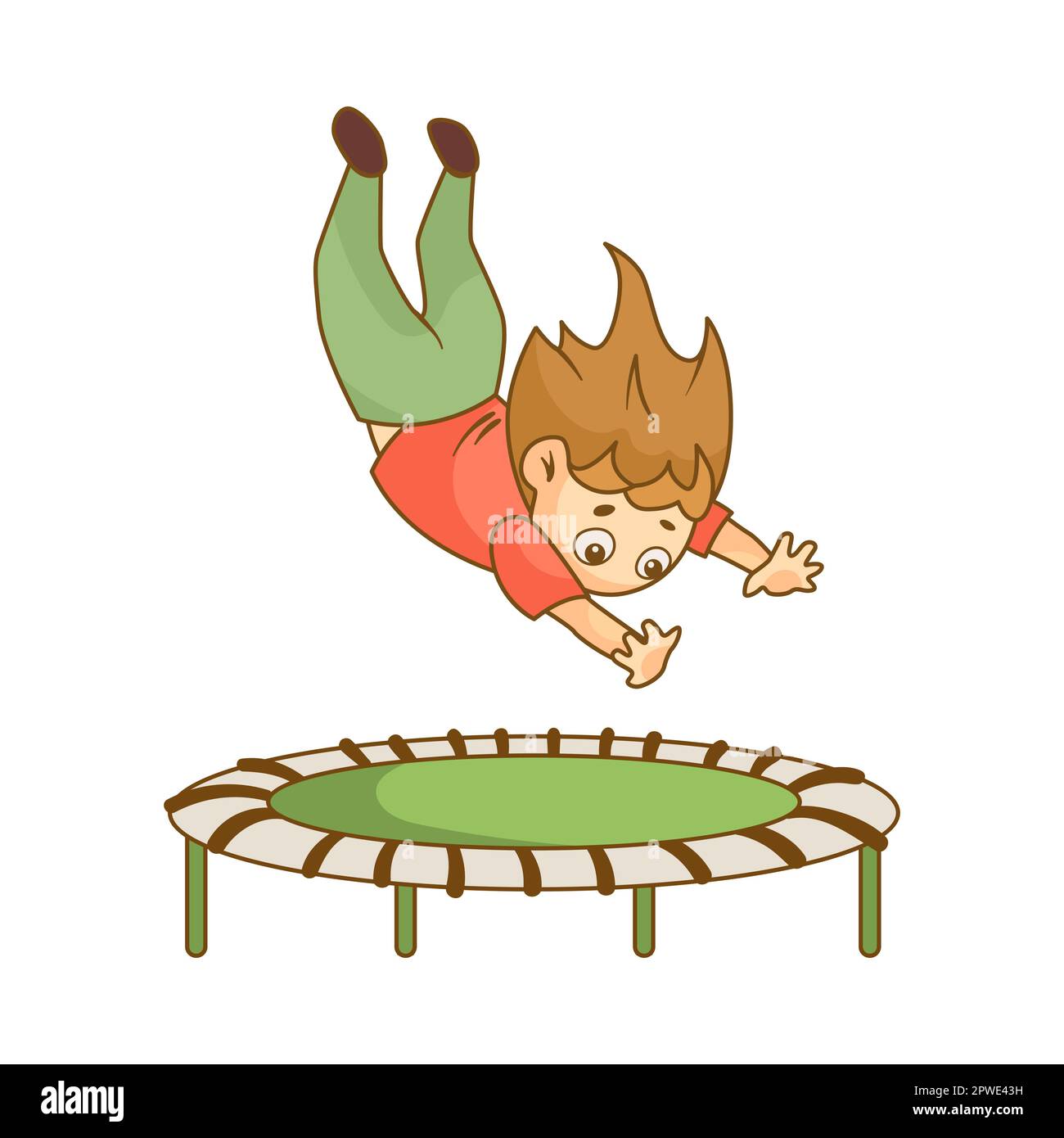 Small girl jumping and falling on green trampoline cartoon illustration  Stock Vector Image & Art - Alamy