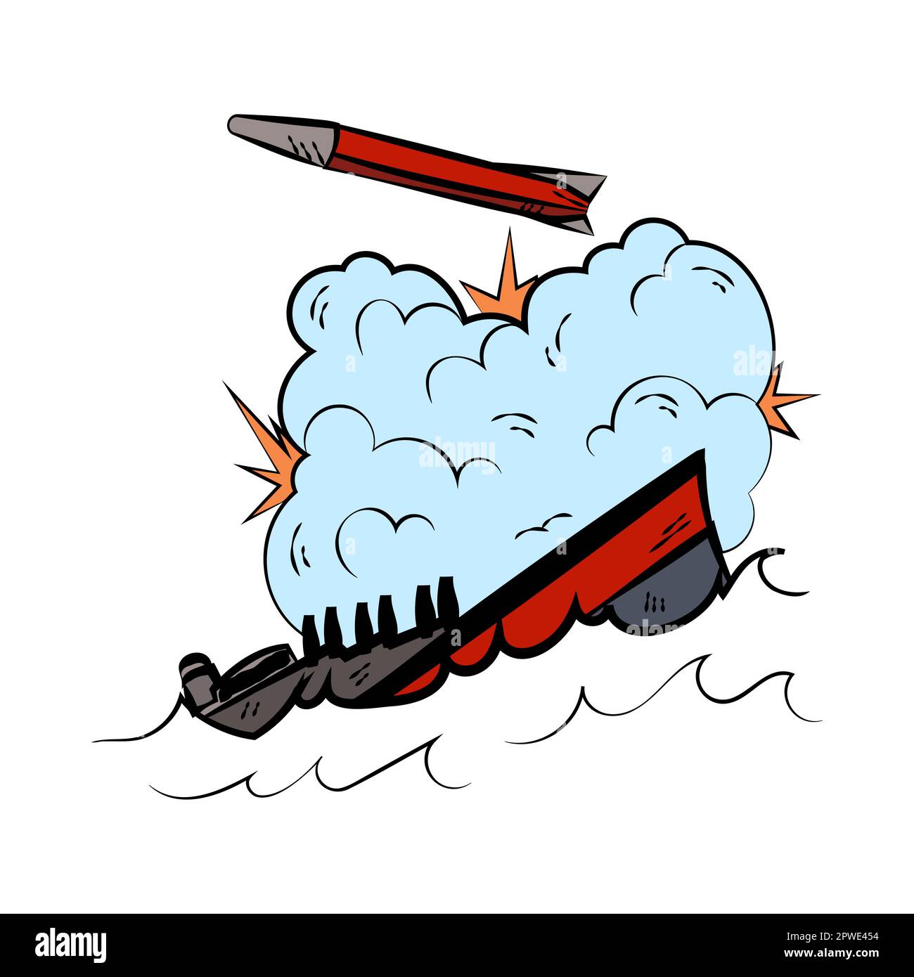 Comic book of ship attacked by missiles cartoon illustration Stock ...