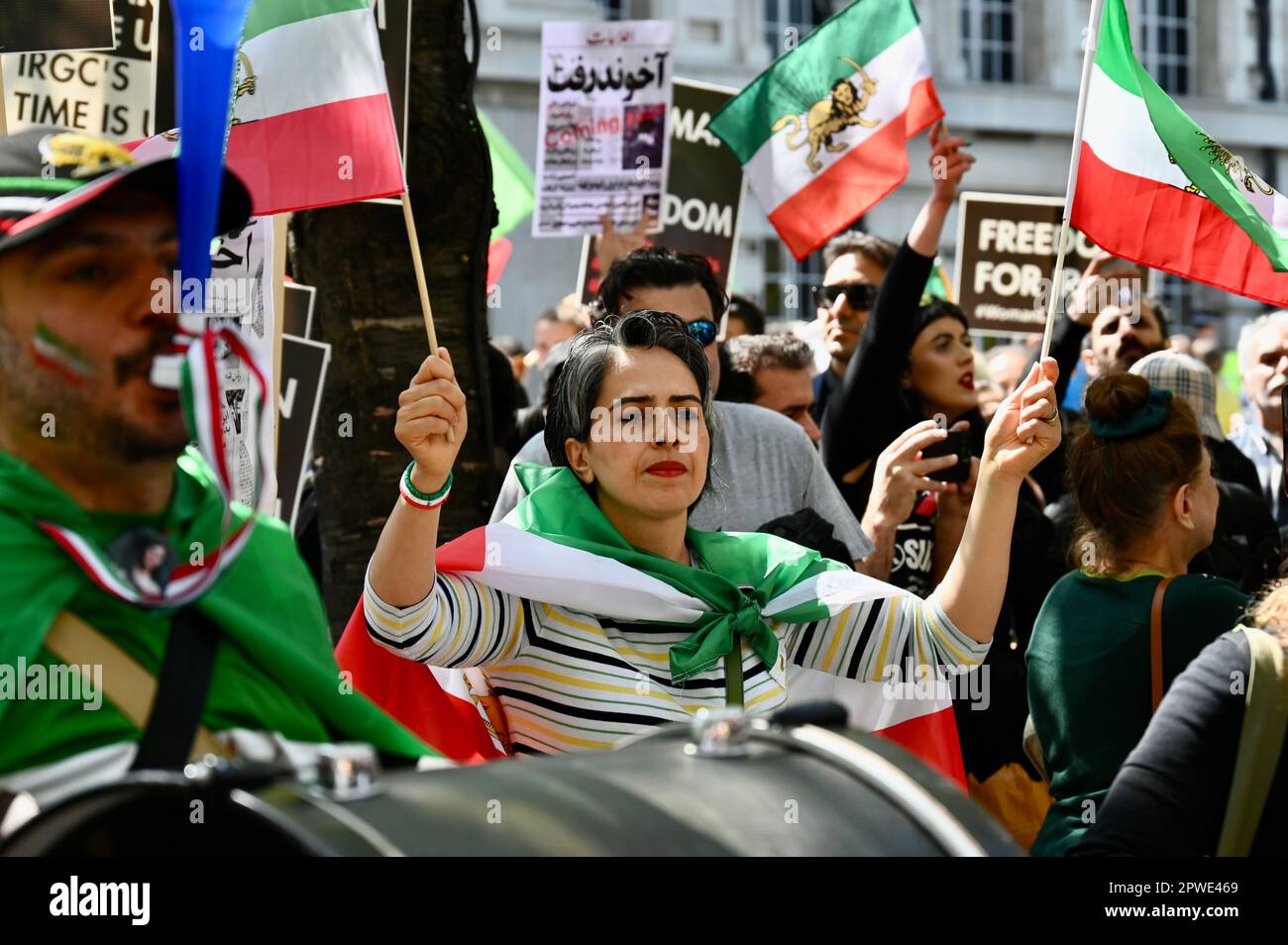 Freedom for Iran Rally, March from The London Eye to Downing Street, London, UK Stock Photo