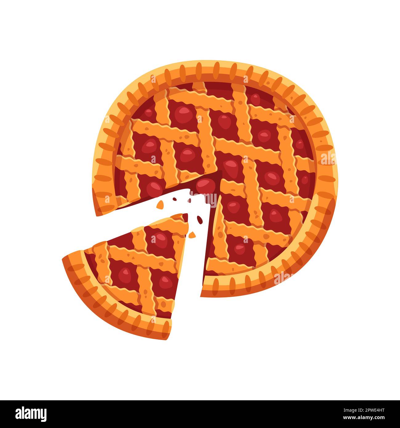 Cut checkered berry pie and pie slice cartoon illustration Stock Vector