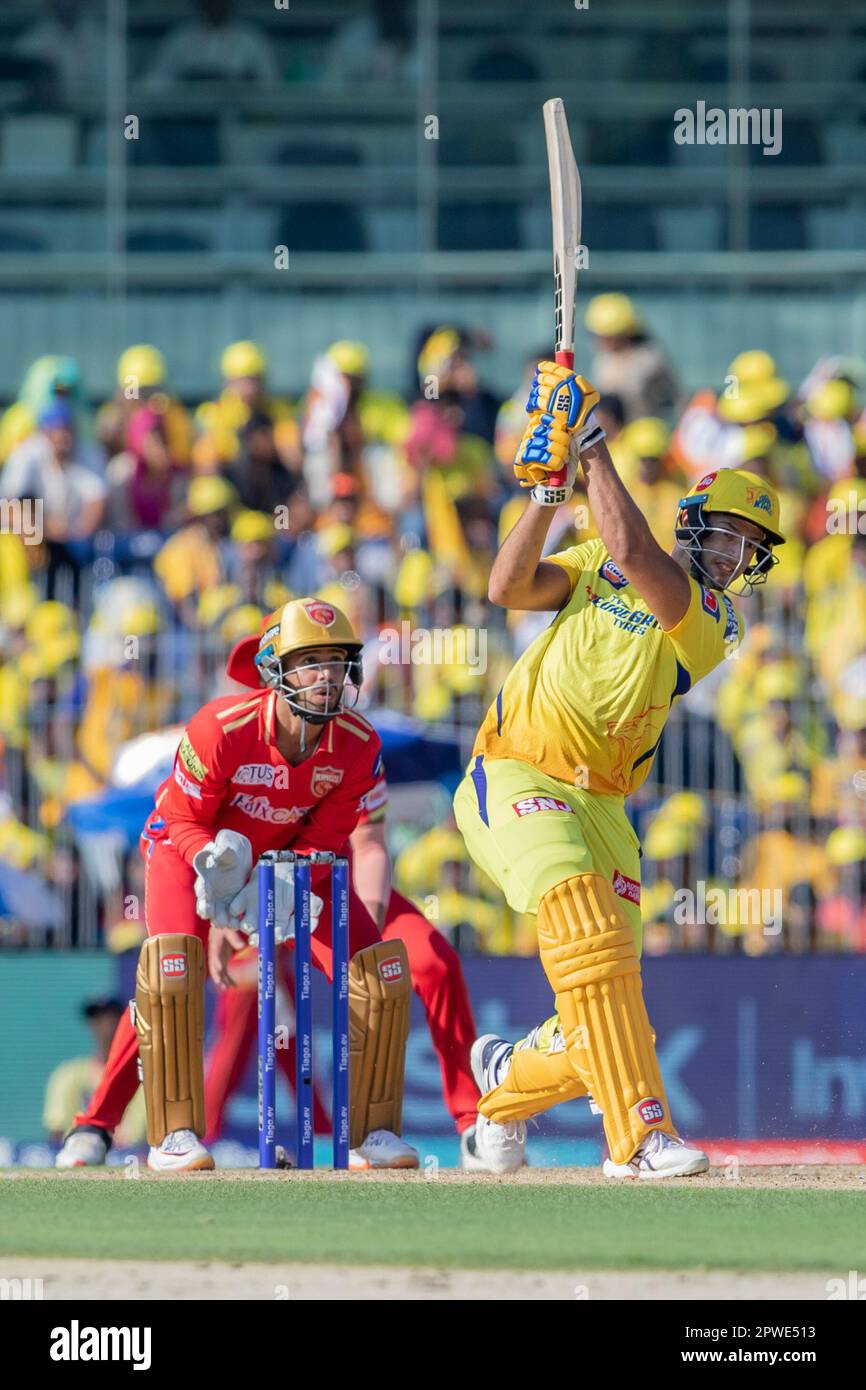 Shivam Dube of Chennai Super Kings plays a shot during the Indian ...