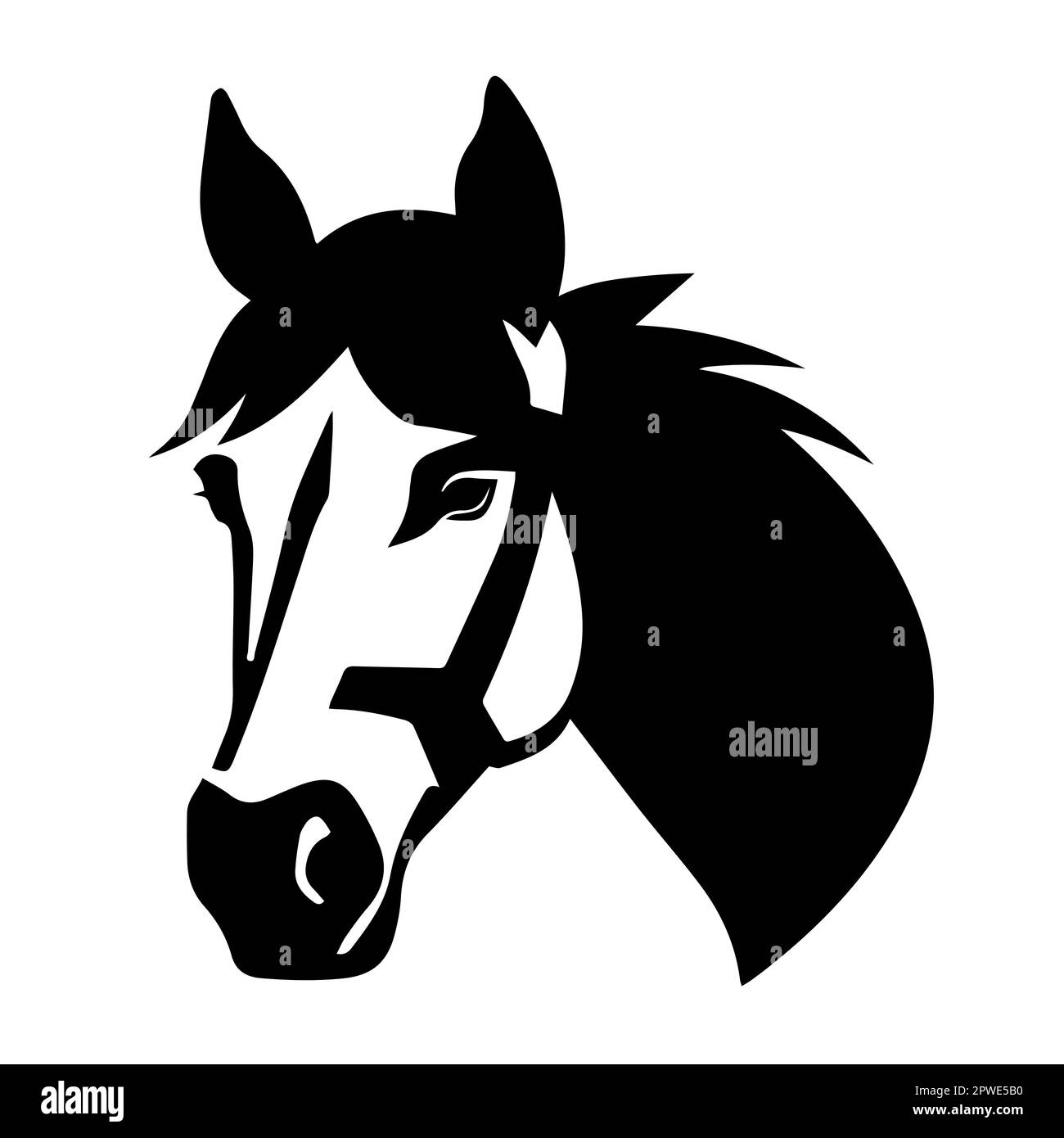 Horse head black silhouette isolated on white background. Vector ...