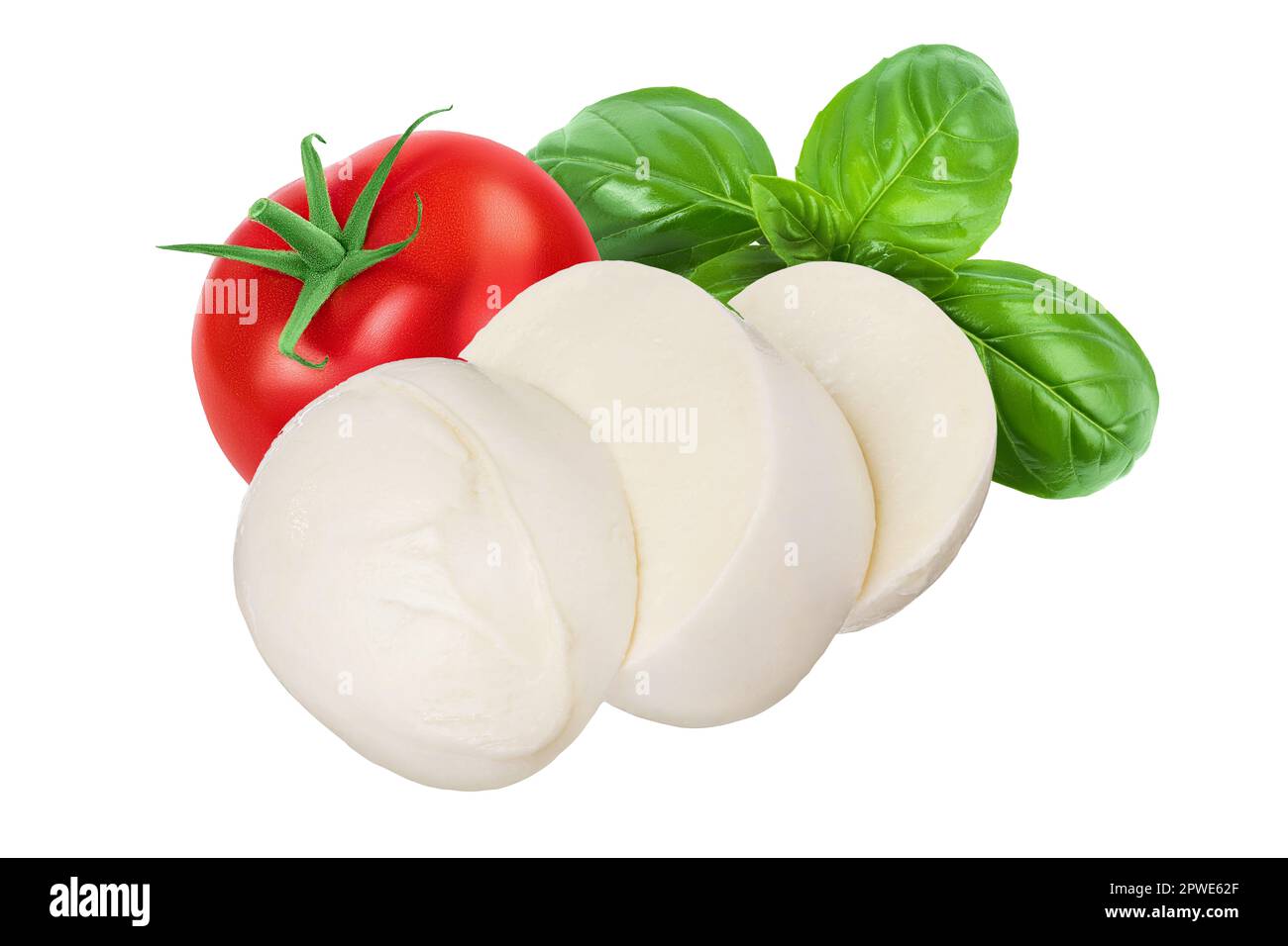 Mozzarella cheese sliced isolated on white background with full depth