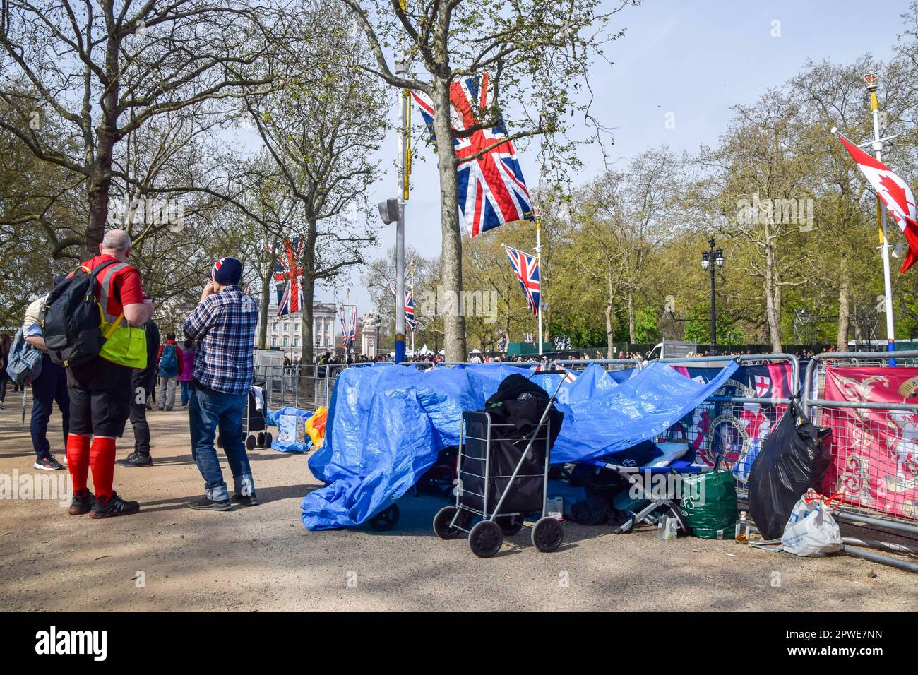 London, UK. 30th April 2023. Royal superfans have started camping out