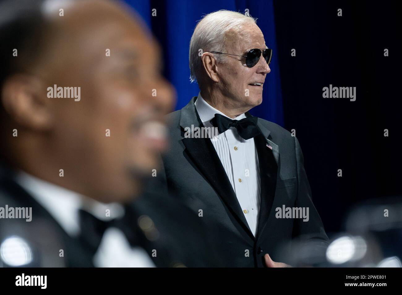 Washington DC, USA. 29th Apr, 2023. US President Joe Biden watches during the White House Correspondents' Association (WHCA) dinner in Washington, DC on Saturday, April 29, 2023. The annual dinner raises money for WHCA scholarships and honors the recipients of the organization's journalism awards. Photo by : Nathan Howard/UPI Credit: UPI/Alamy Live News Stock Photo