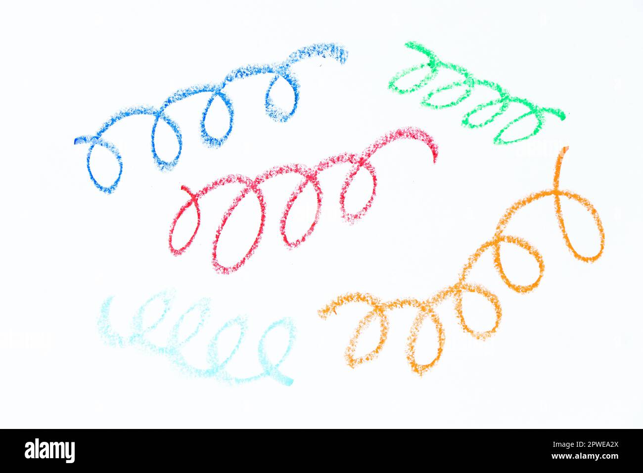 Colorful oil pastel hand drawing in curve or wavy line shape on white ...