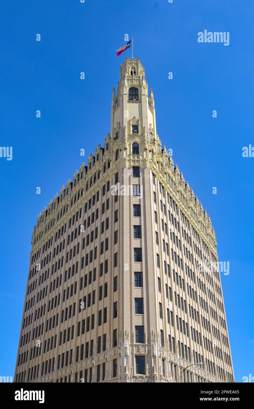 San Antonio, Texas, USA - February 2023: Front exterior view of the historic Emily Morgan hotel in downtown San Antonio. Built in 1924, it is operated Stock Photo