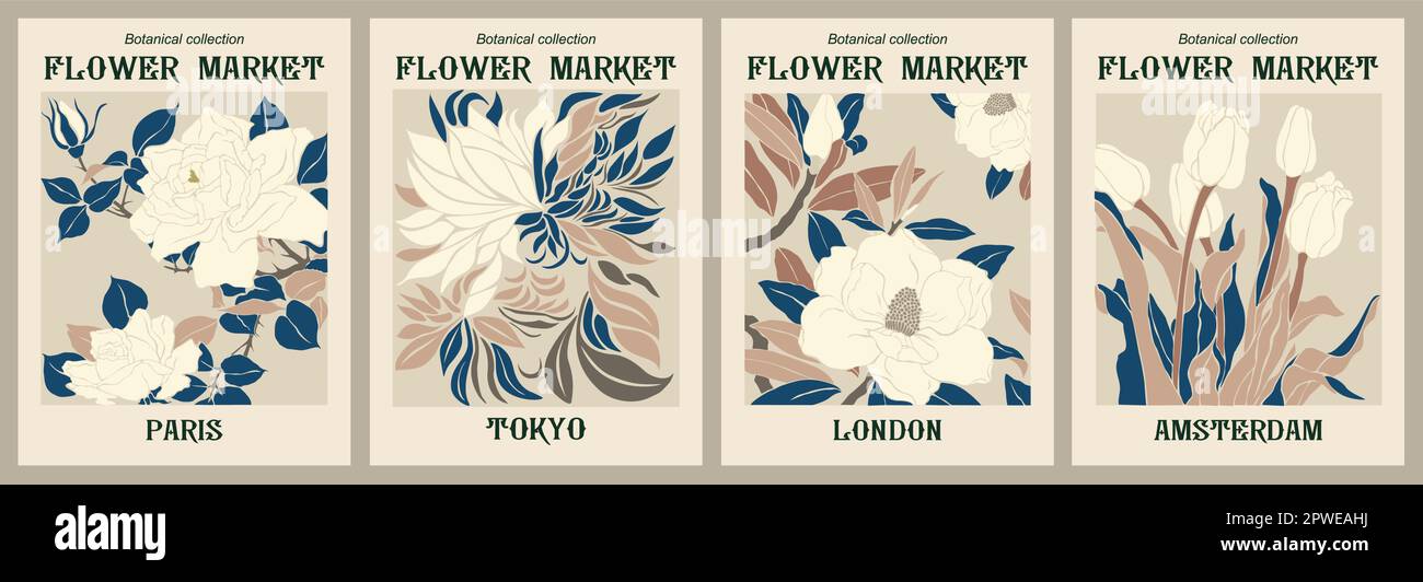 Set of abstract flower market posters vector art Stock Vector Image ...