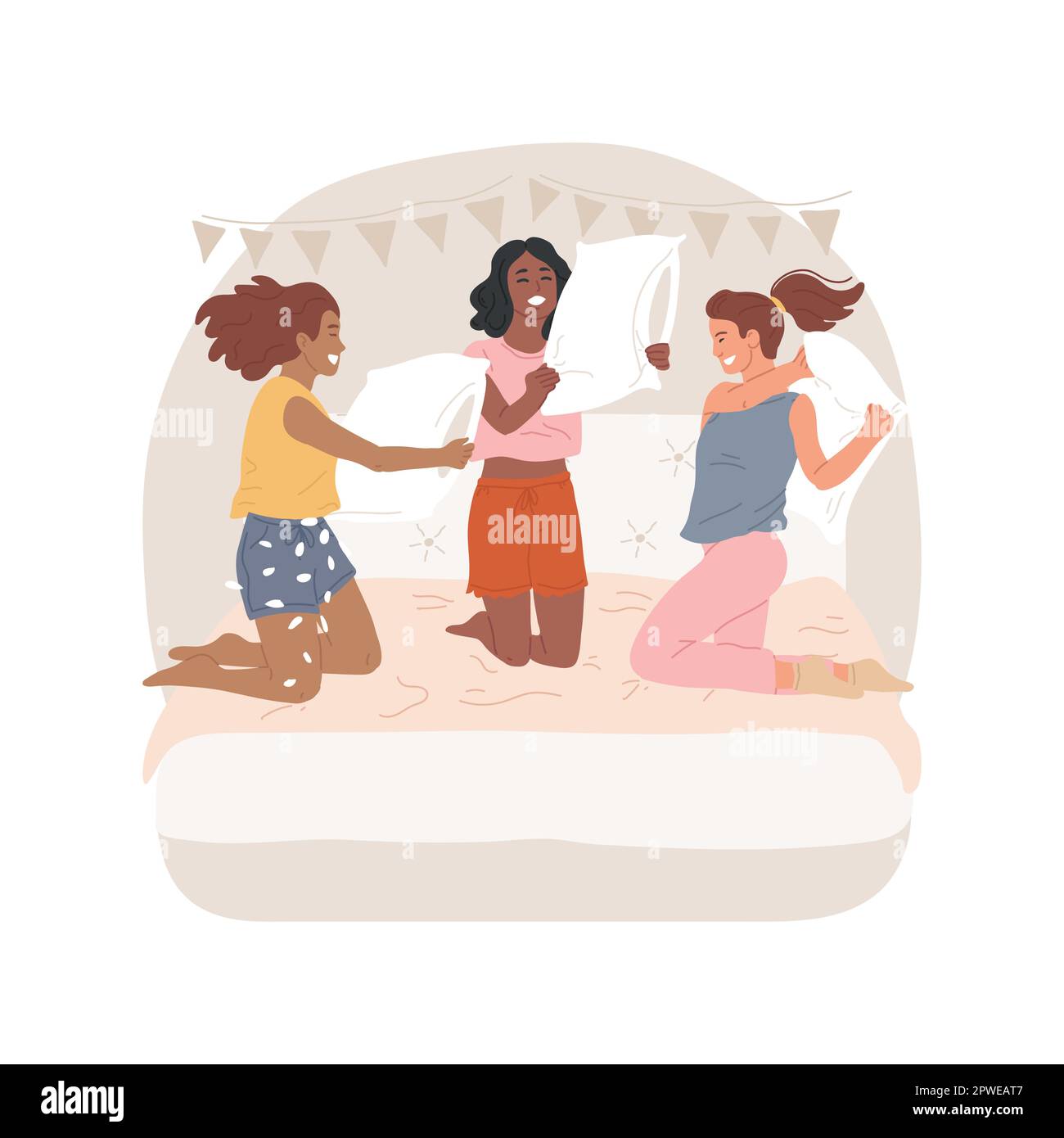 Girls and pillow fight Stock Vector Images - Alamy