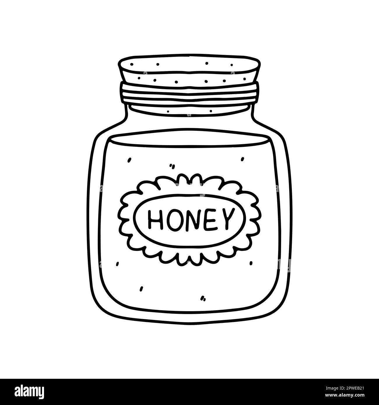 Honey In Jar In Hand Drawn Doodle Style Vector Illustration Isolated On White Background 