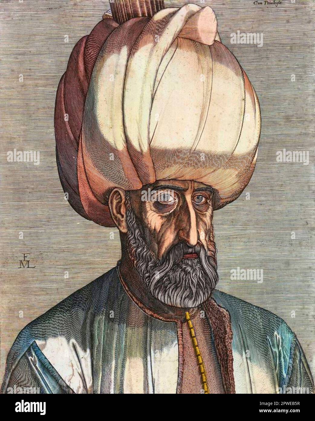 Portrait of Sultan Suleiman the Great. - Portrait de Soliman I le Magnifique (1494-1566) (ou le Legislateur), sultan de l'empire ottoman -  Suleiman I, 'The Magnificent,' sultan of the Ottoman Empire - Stock Photo