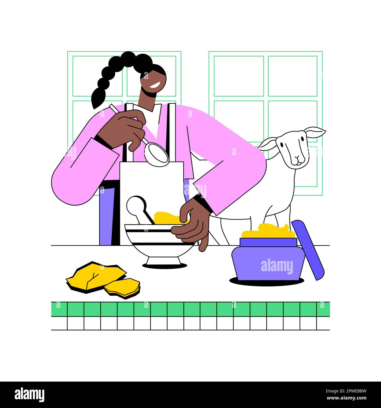 Lanolin oil production isolated cartoon vector illustrations. Farmer