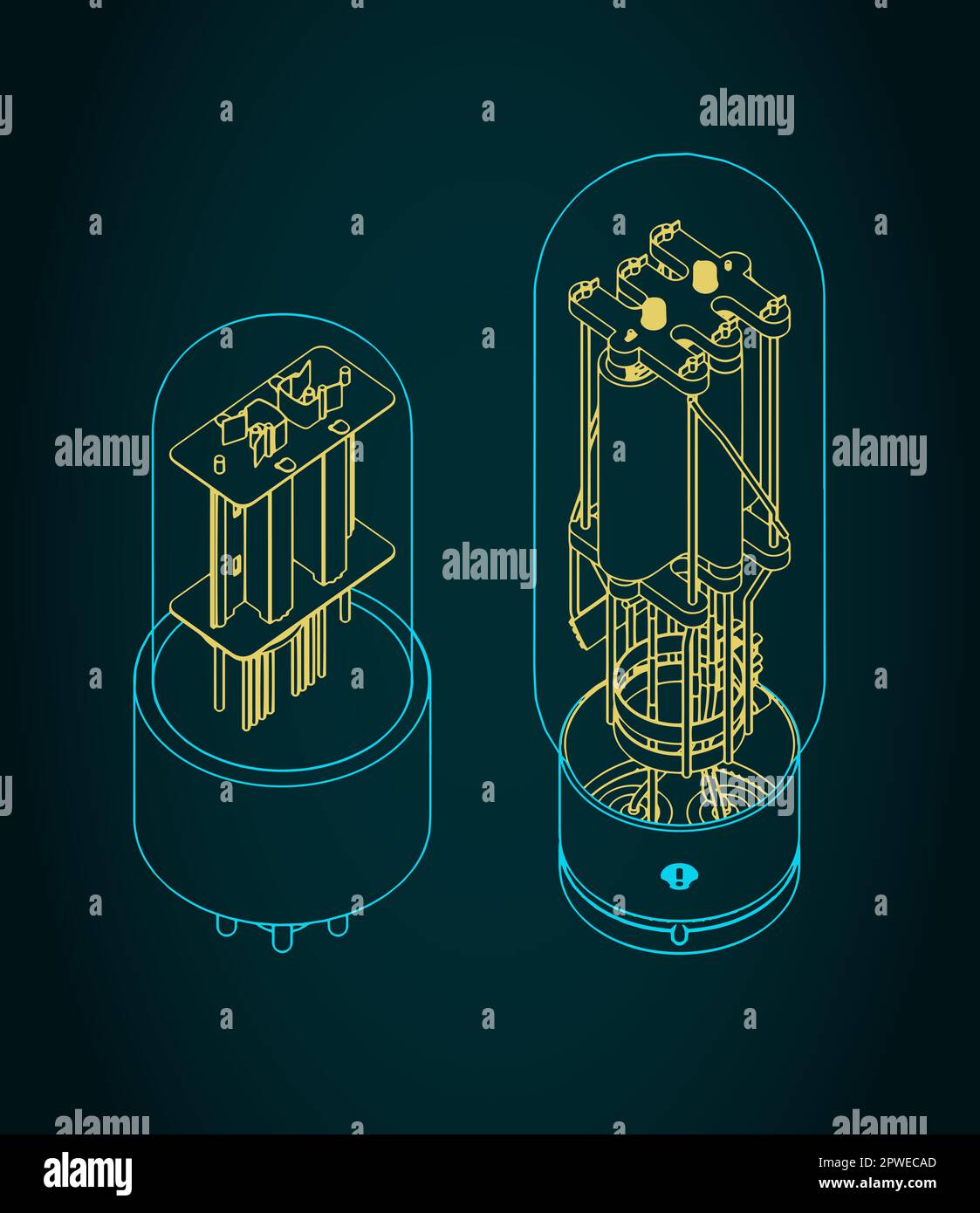 Stylized vector illustration of blueprint of vacuum tube Stock Vector