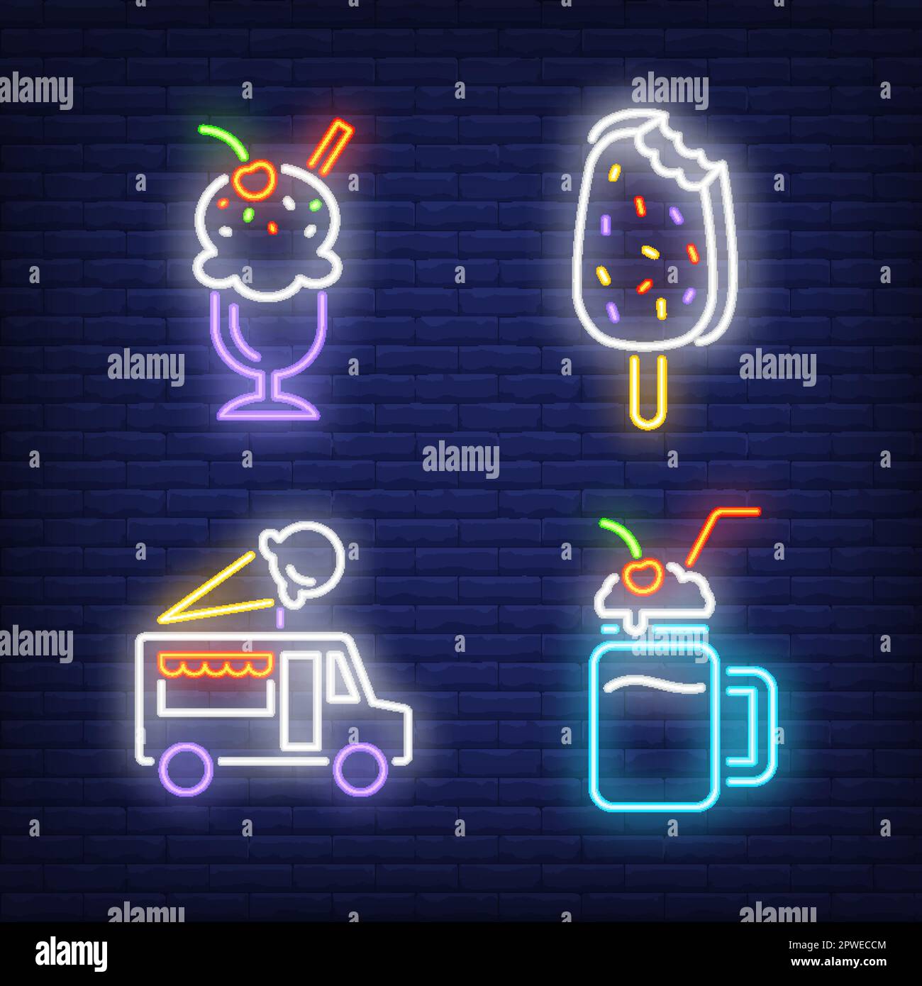 Ice-cream, milk cocktail and truck neon signs set Stock Vector Image ...