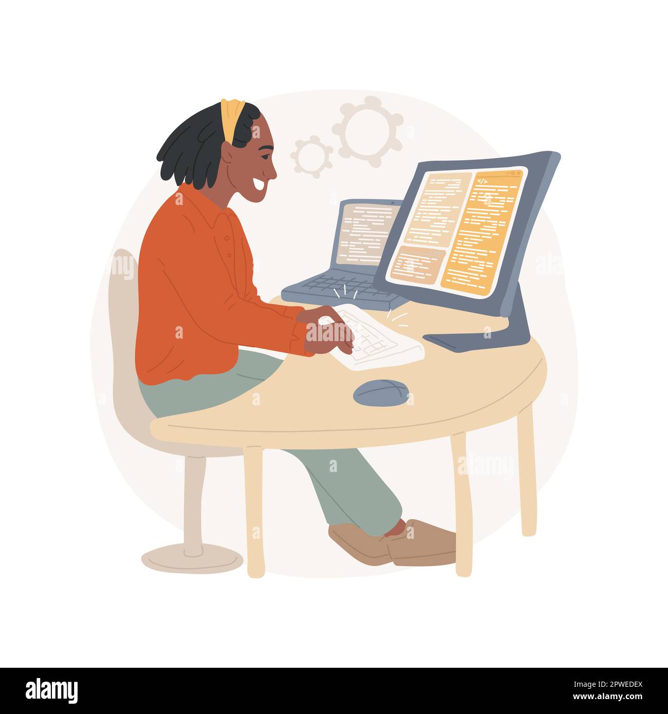 Coding isolated cartoon vector illustration. Young excited boy ...