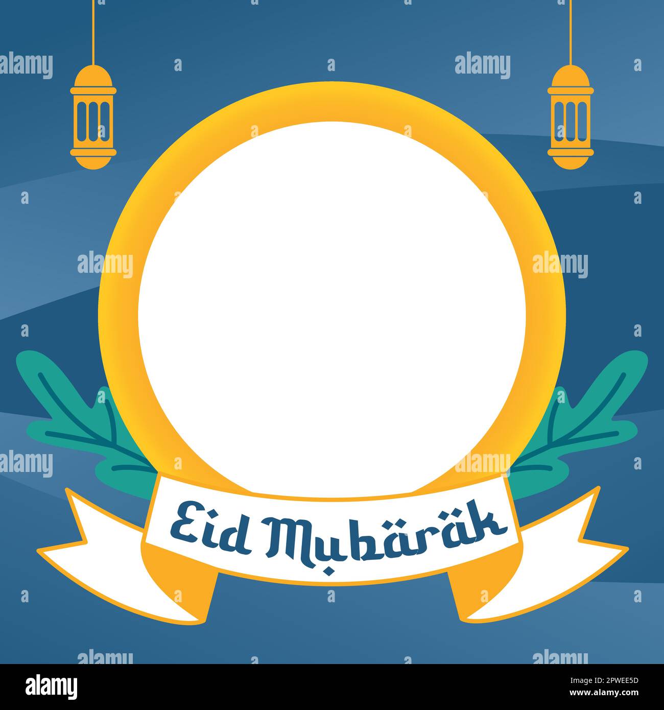Twibbon Template Design Ramadan and Eid Mubarak Flat Vector Illustration. Stock Vector