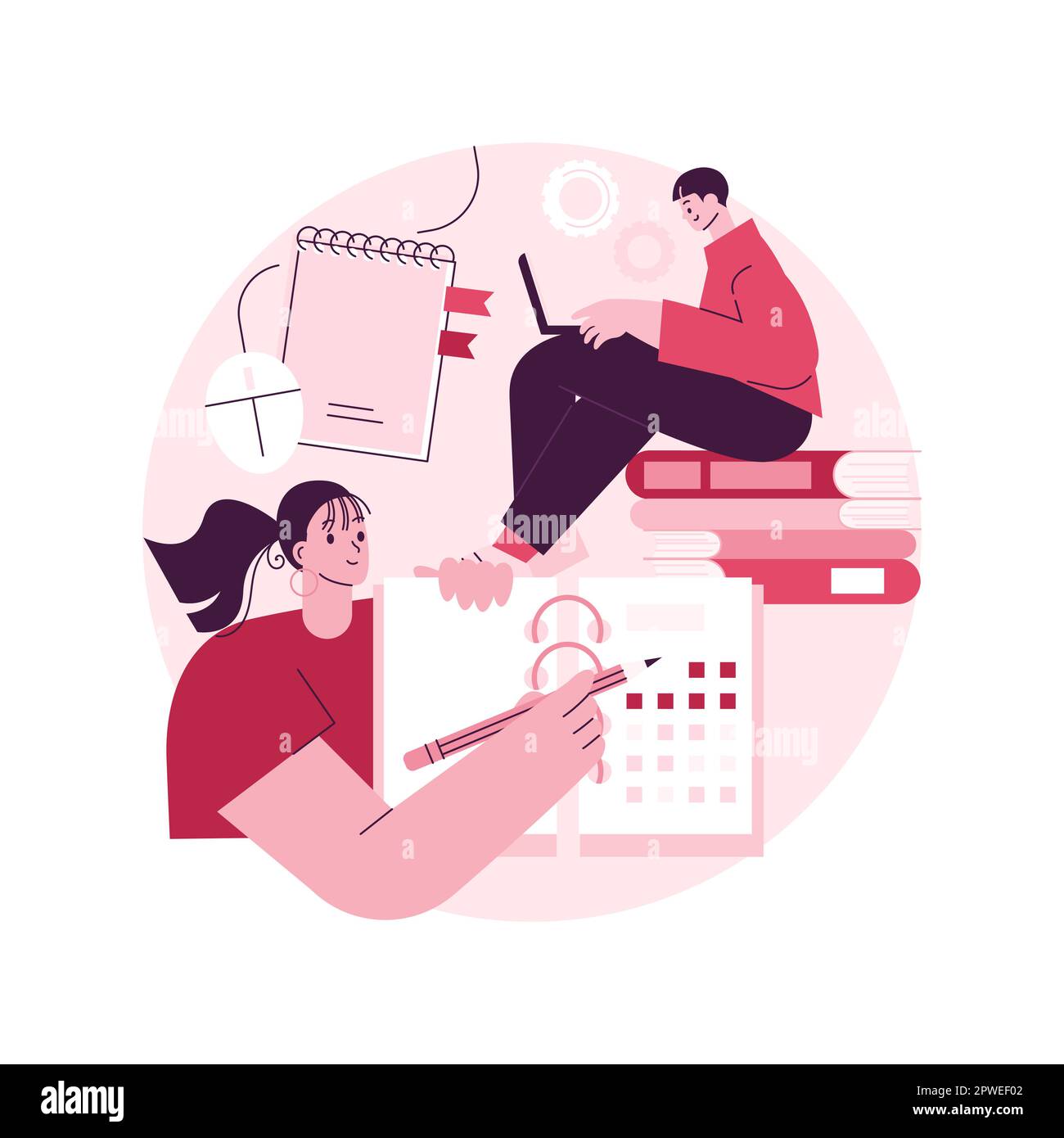 Revision week abstract concept vector illustration. Effective revision, timetables and planning, reading period, exam week, learn everything, student in library, writing notes abstract metaphor. Stock Vector