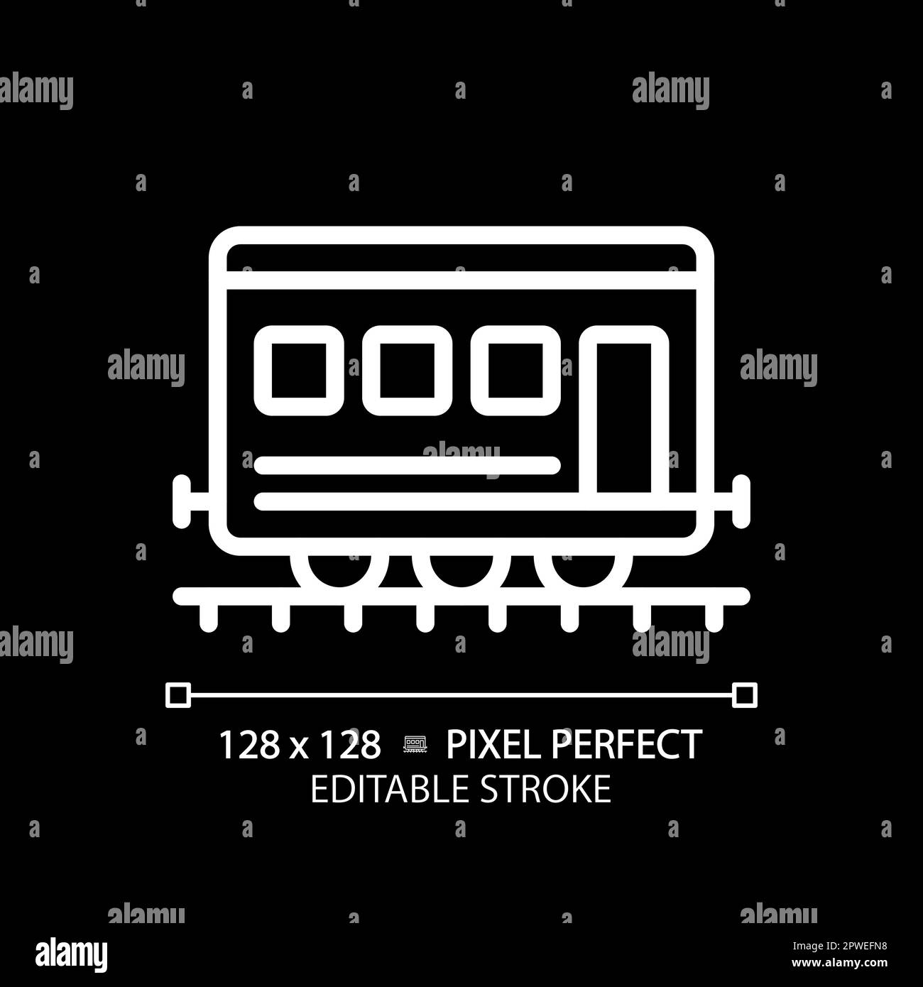 Passenger railroad carriage pixel perfect white linear icon for dark ...