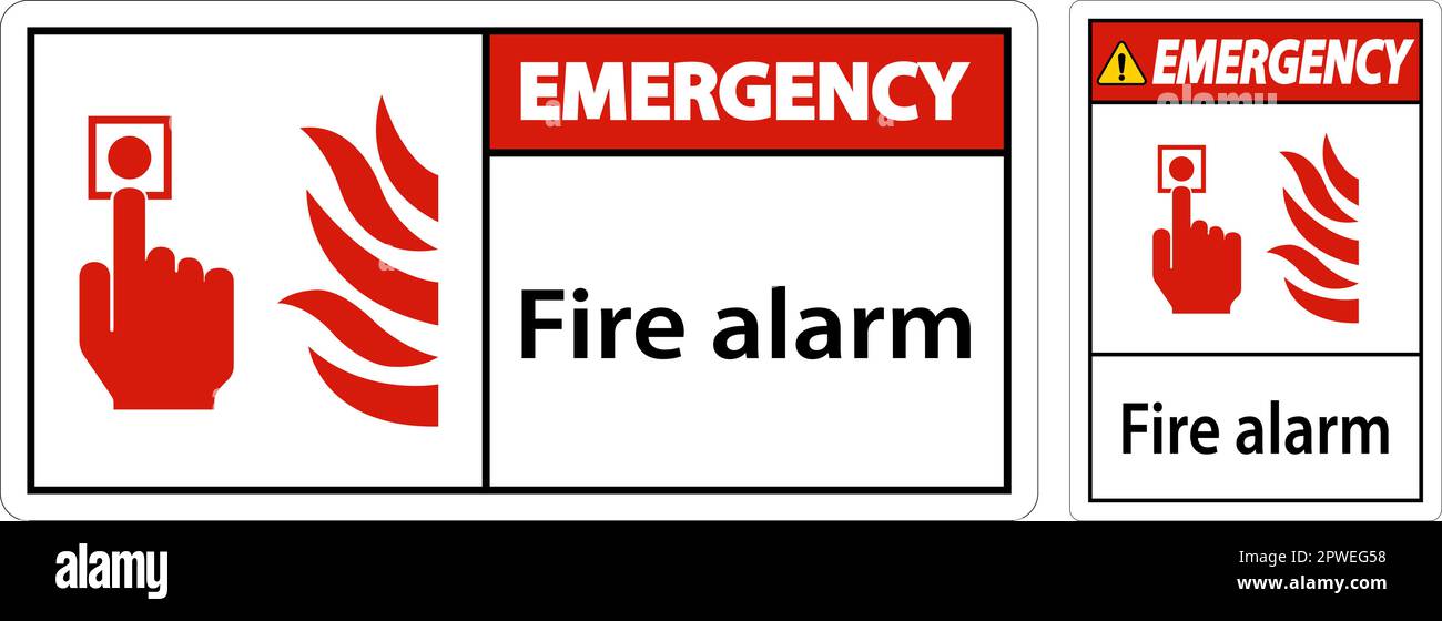 Emergency Fire Alarm Sign On White Background Stock Vector