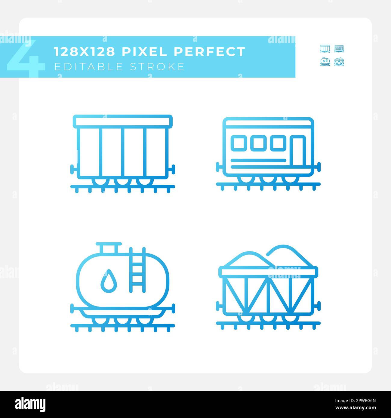 Rail wagon pixel perfect gradient linear vector icons set Stock Vector