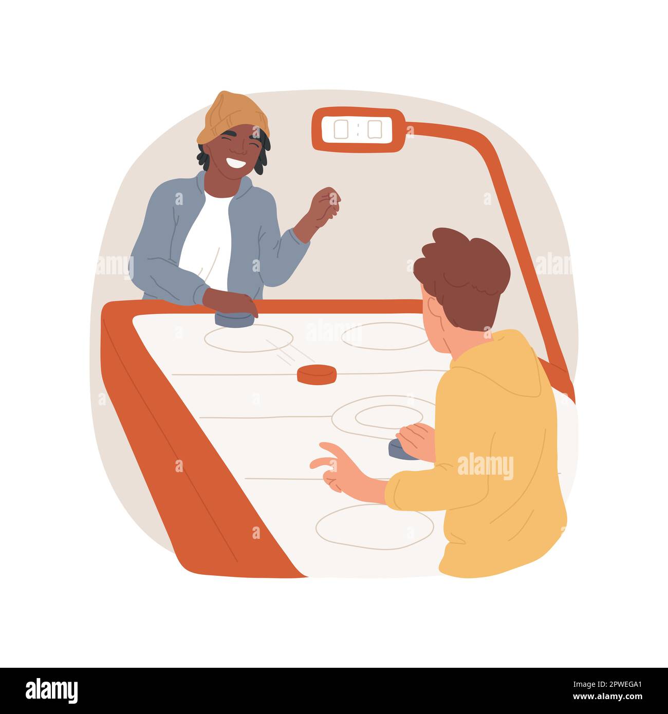 Air hockey isolated cartoon vector illustration. Hanging out in arcades club, leisure time with