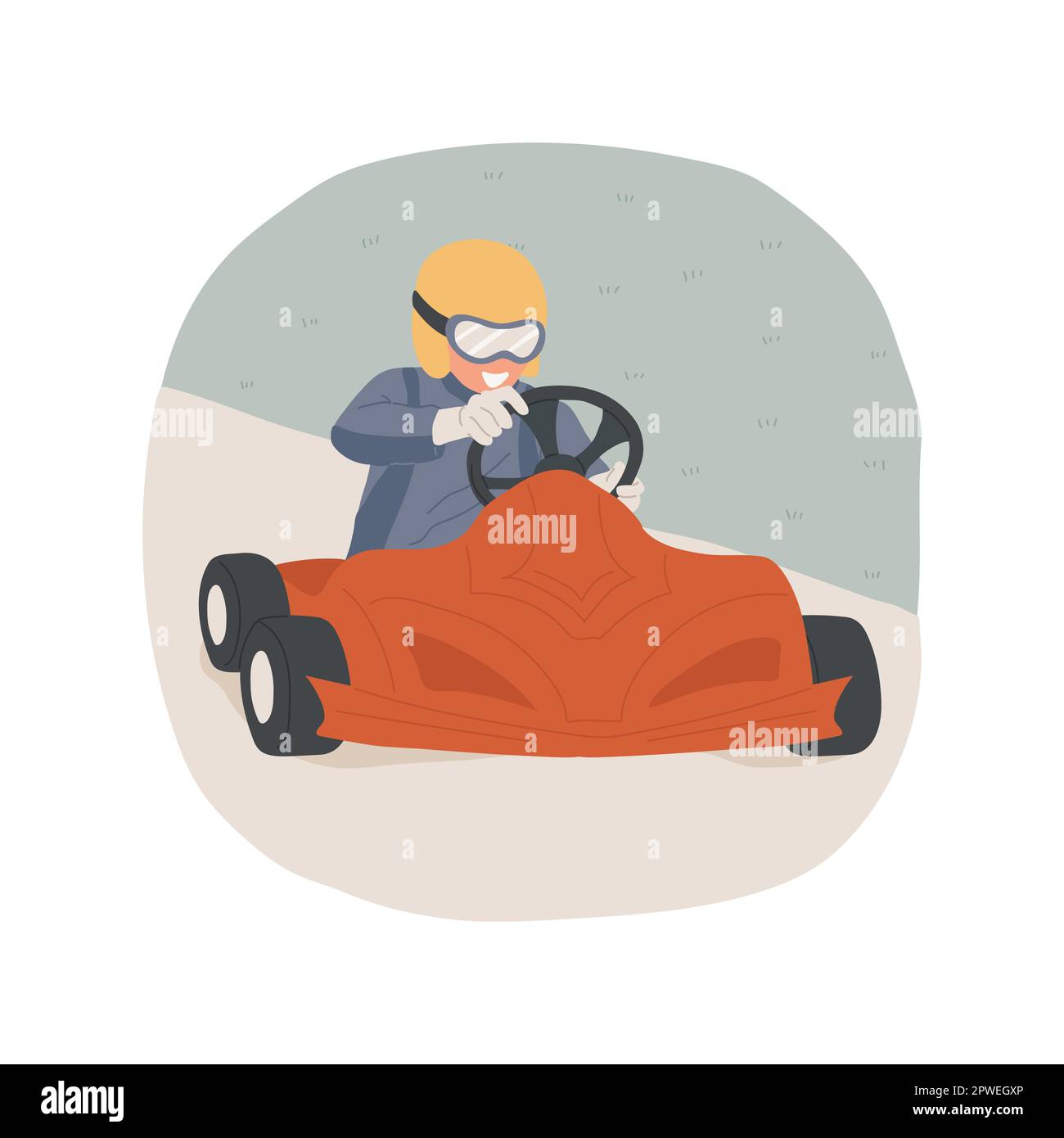 Karting isolated cartoon vector illustration. Teenage in special