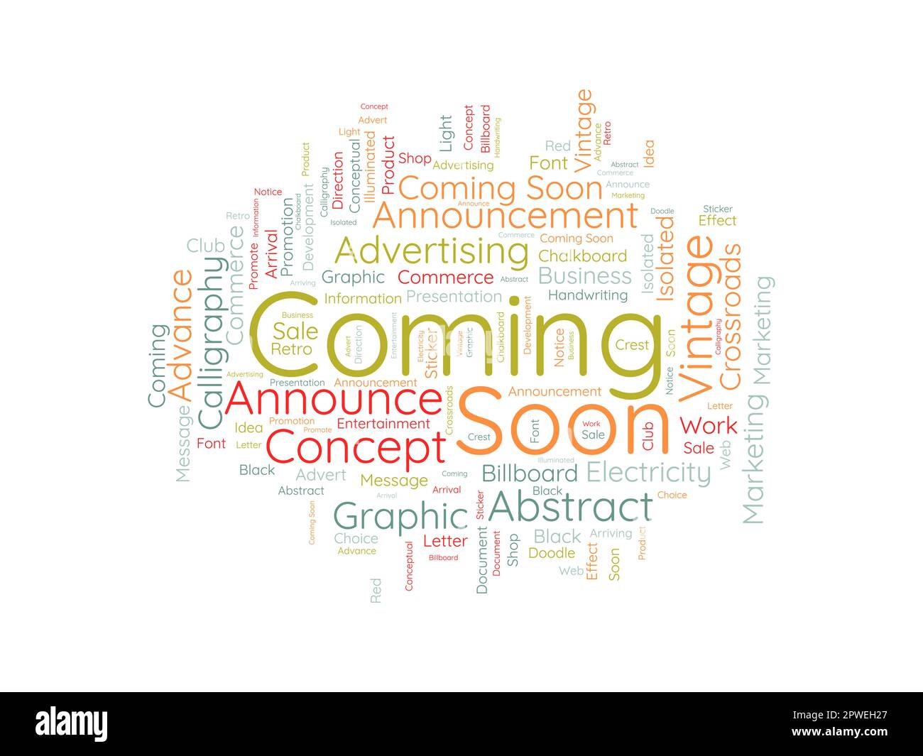 Word cloud background concept for coming soon. Business announcement