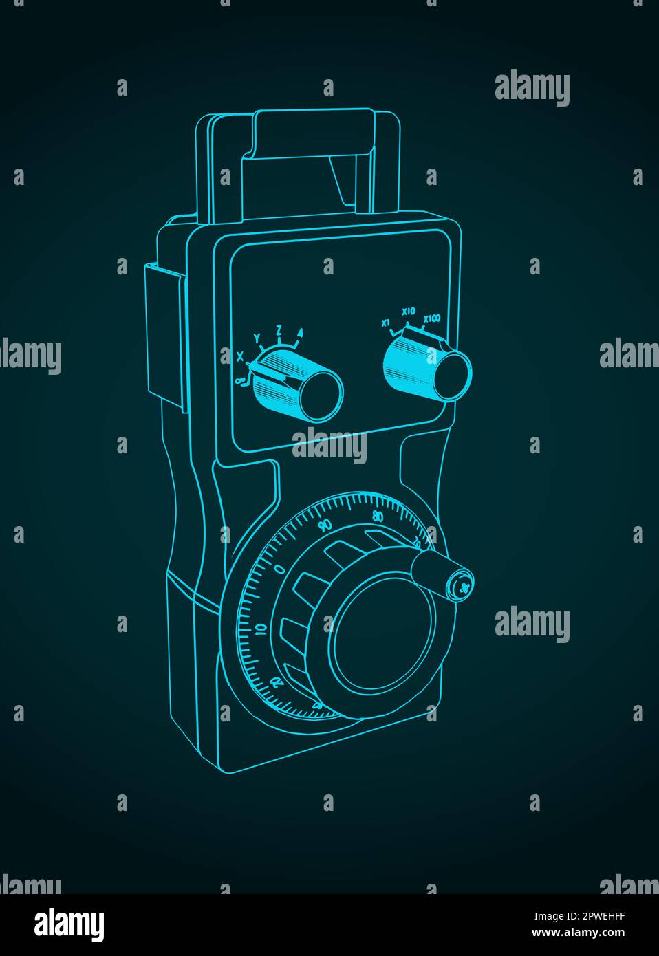Stylized vector illustration of blueprint of electronic handwheel