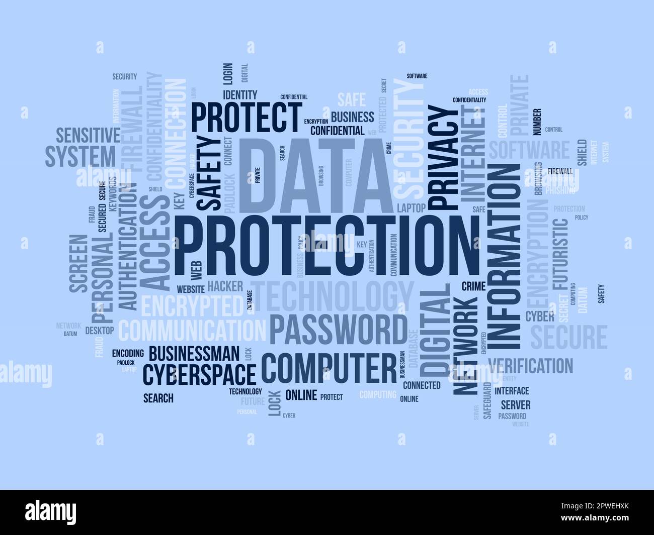 Word cloud background concept for Data protection. Digital security, network technology encryption of cyber cloud safety. vector illustration. Stock Vector