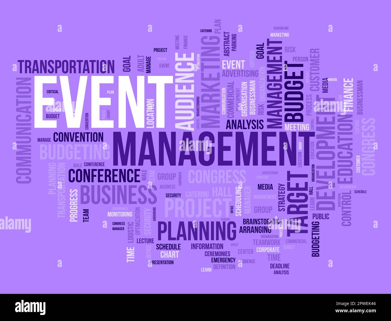 Word cloud background concept for event management. Marketing planning