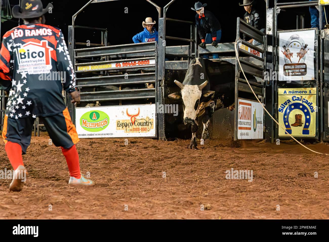 Brazil Rodeo Events Itaja, Goias, Brazil - 04 21 2023: rodeo life saver with bull in rodeo ...