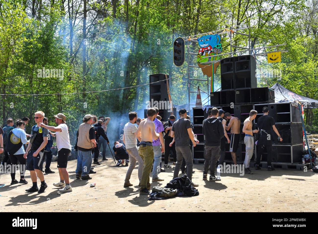St Truiden,Belgium.30th april 2023. Illegal rave at an abandoned ...