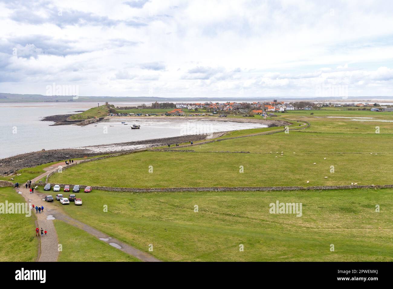 Lindisfarne landscape a view from the castle looking back over the village of Lindisfarne to