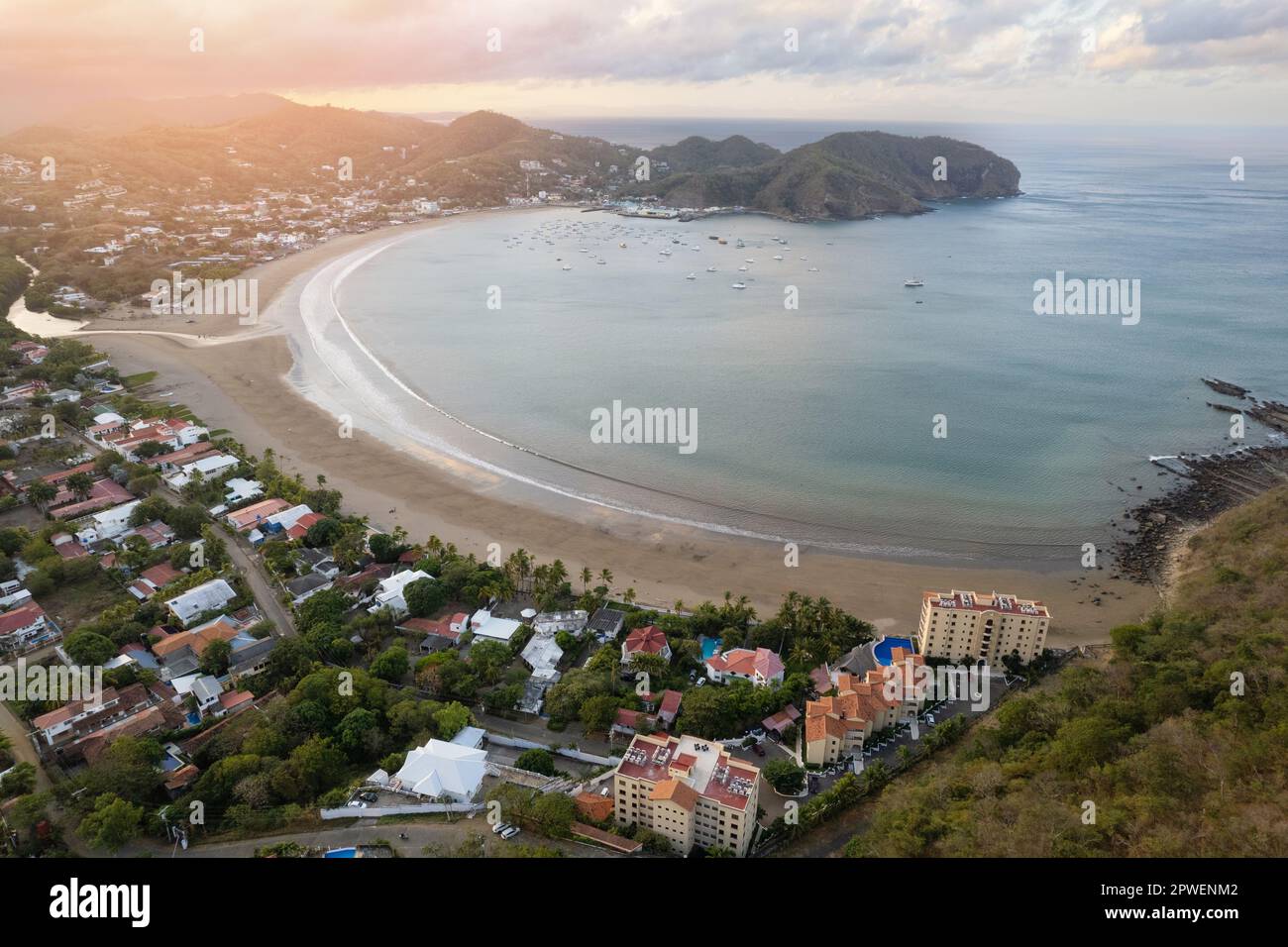Famous resort in Nicaragua aerial drone view on sunrise light Stock Photo