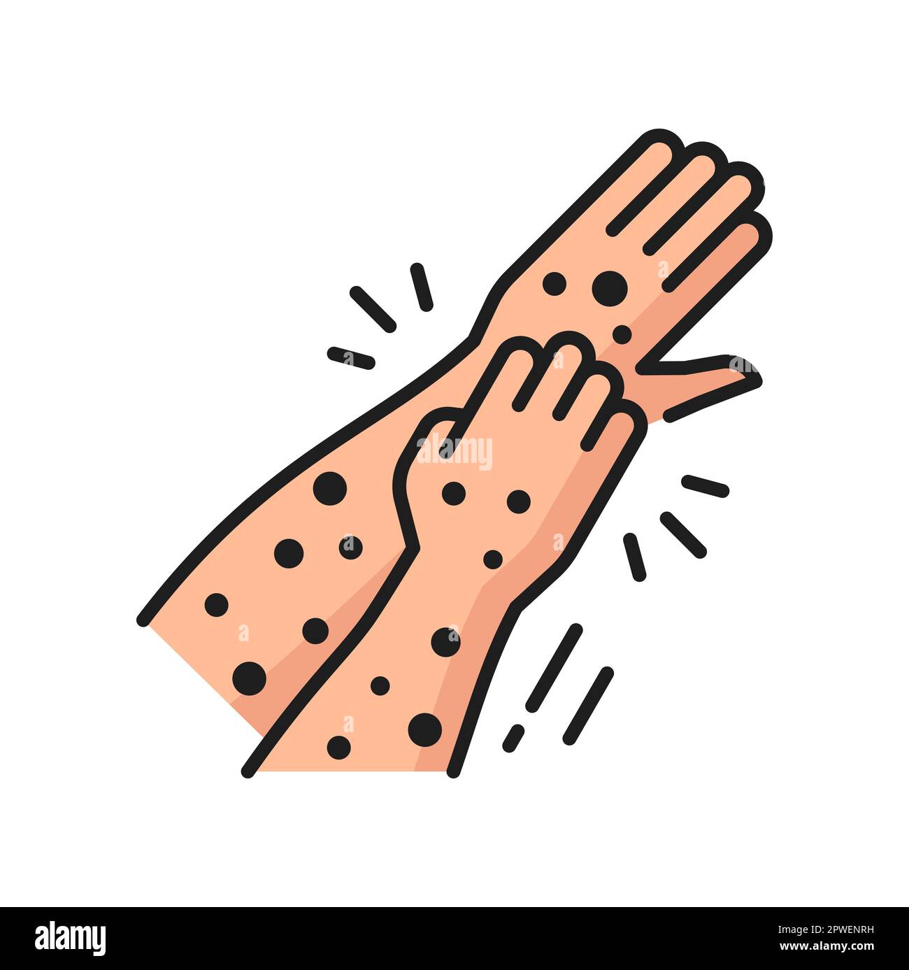 Allergy itching symptom color line icon. Seasonal, clothing 