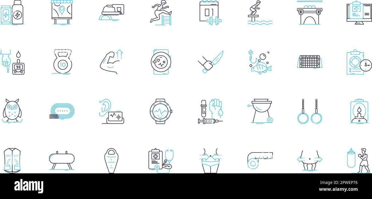 Health and harmony linear icons set. Wellness, Balance, Serenity, Vitality, Wholeness, Alignment