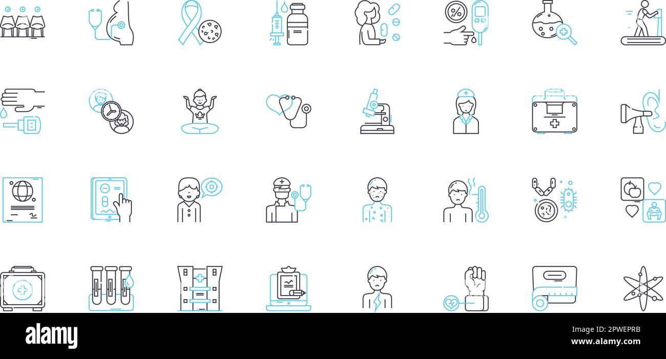 Clinic linear icons set. Apothecary, Wellness, Medicine, Diagnosis, Treatment, Healthcare, Services line vector and concept signs. Physician,Nursing Stock Vector