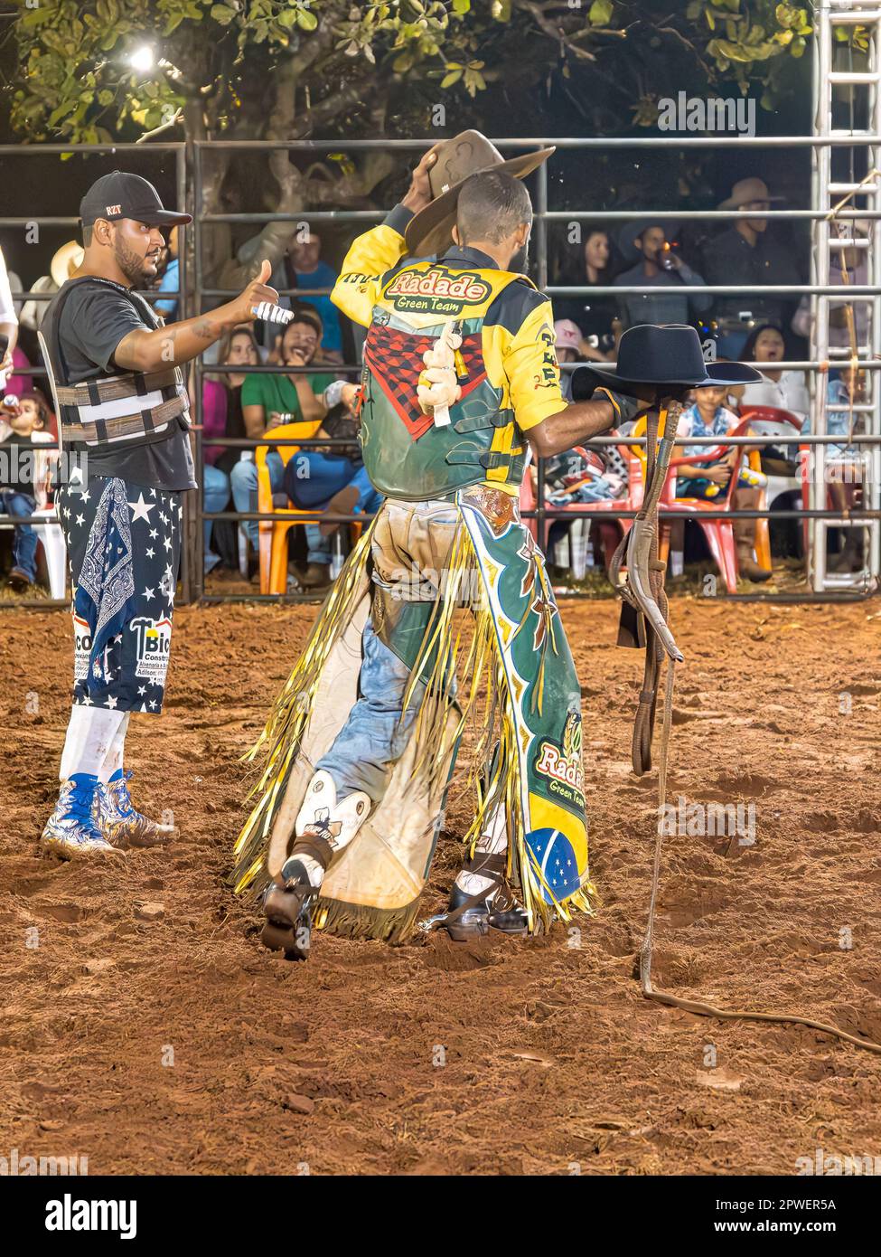 Brazil Rodeo Events Itaja, Goias, Brazil - 04 22 2023: rodeo rider standing in the arena ...