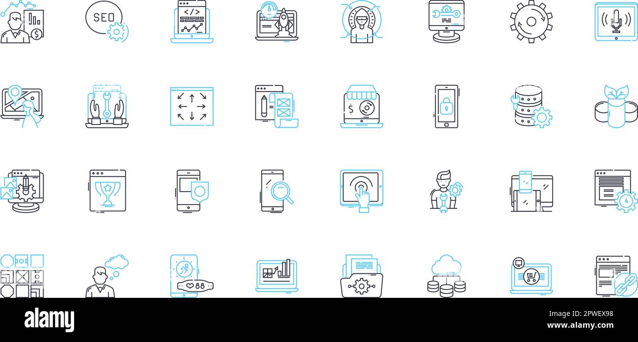 Product marketing linear icons set. Branding, Promotion, Advertising, Packaging, Positioning, Segmentation, Targeting line vector and concept signs Stock Vector