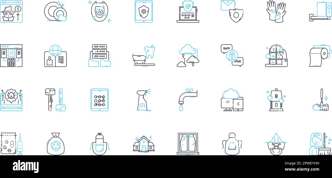 Shielding linear icons set. Protection , Armor , Screen , Barrier , Defence , Cover , Refuge line vector and concept signs. Shelter ,Bulwark Stock Vector