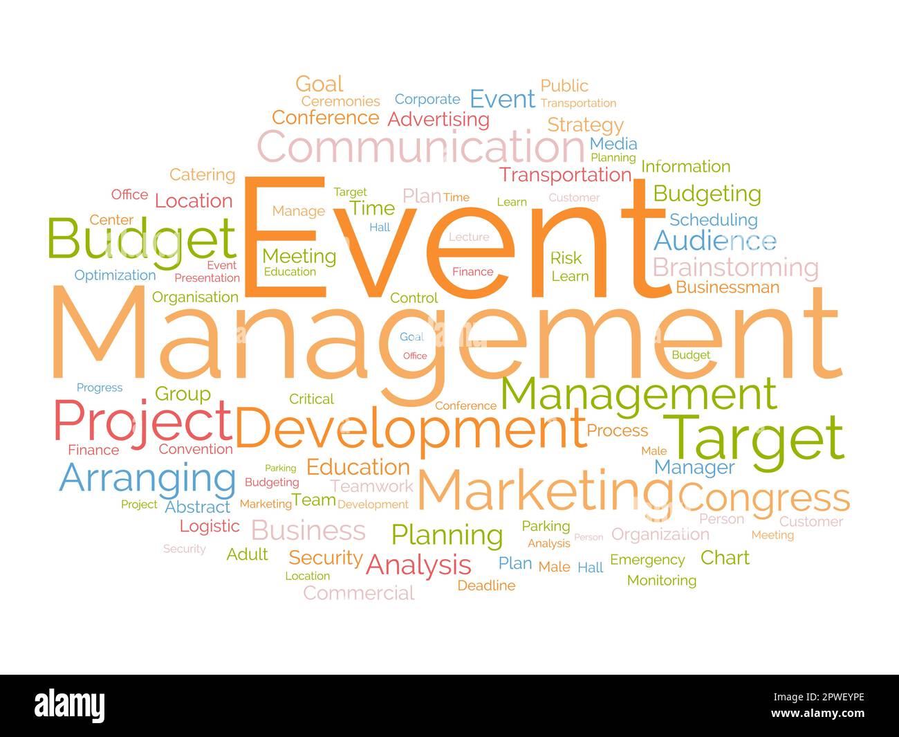 Word cloud background concept for event management. Marketing planning