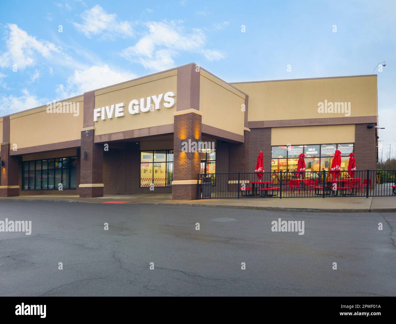 Syracuse, New York Apr 29, 2023 Landscape Wide View of Five Guys